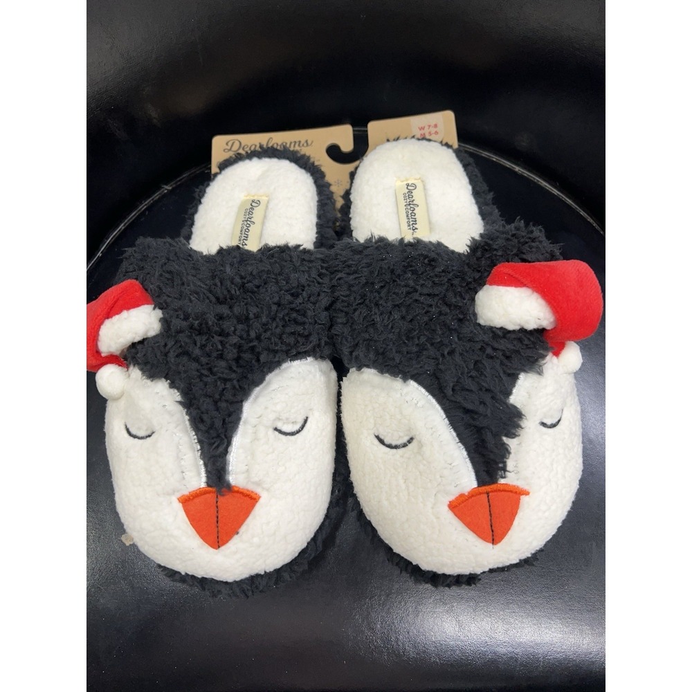 Dearfoams Cozy Comfort Unisex Penguin Critter Fluffy‎ Slippers SZ W 7/8 M 5/6